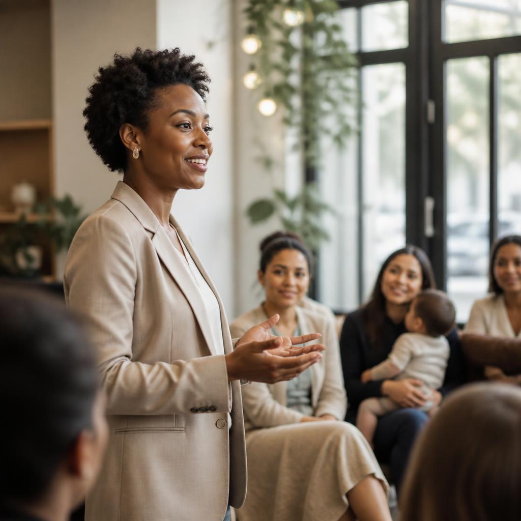 Speaker leading a parenting talk to an attentive audience