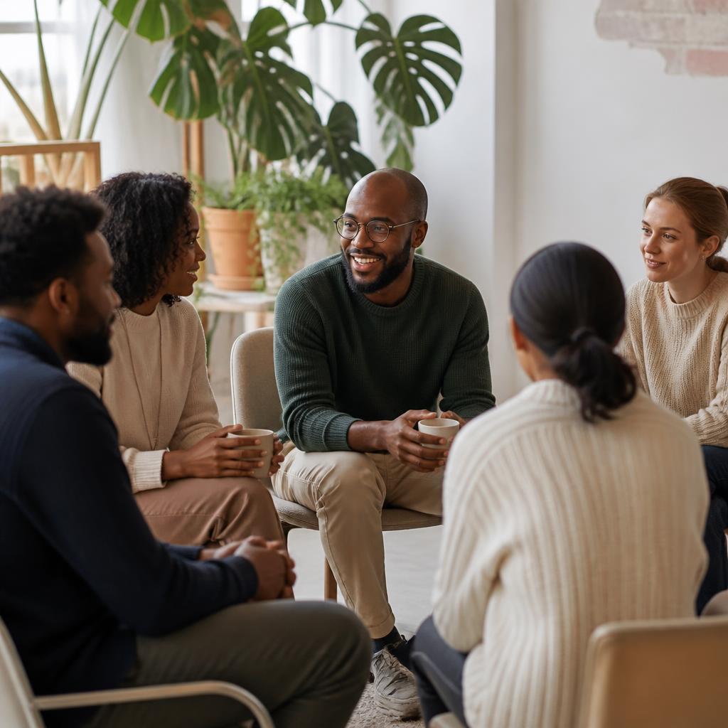 Small group of parents in a warm workshop setting