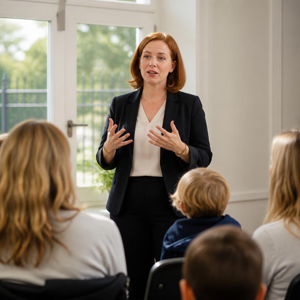 Speaker presenting a parenting talk to an attentive audience